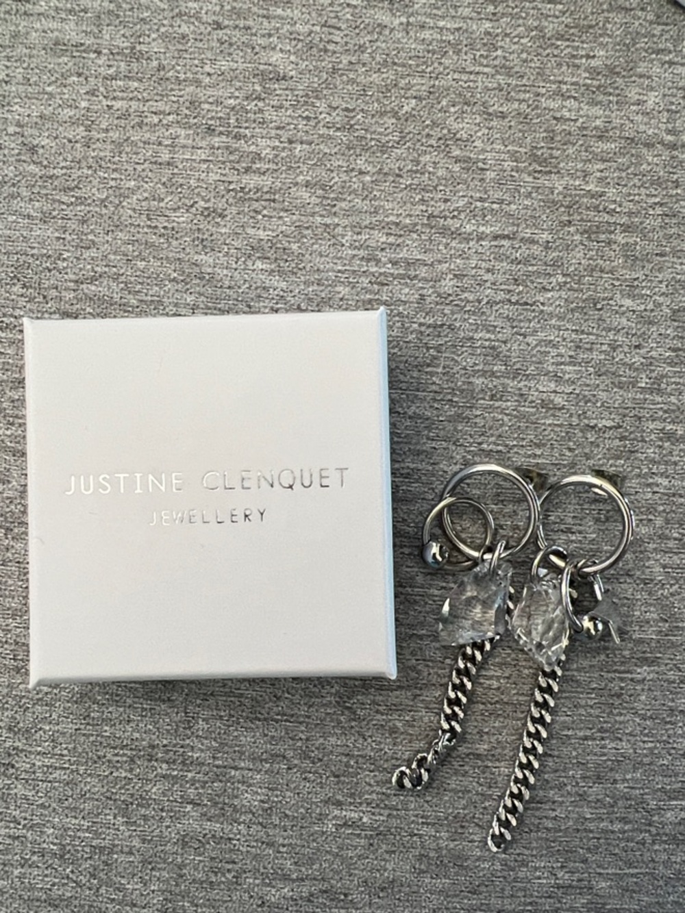 Silver Chain & Crystal Hoop Earrings - Silver